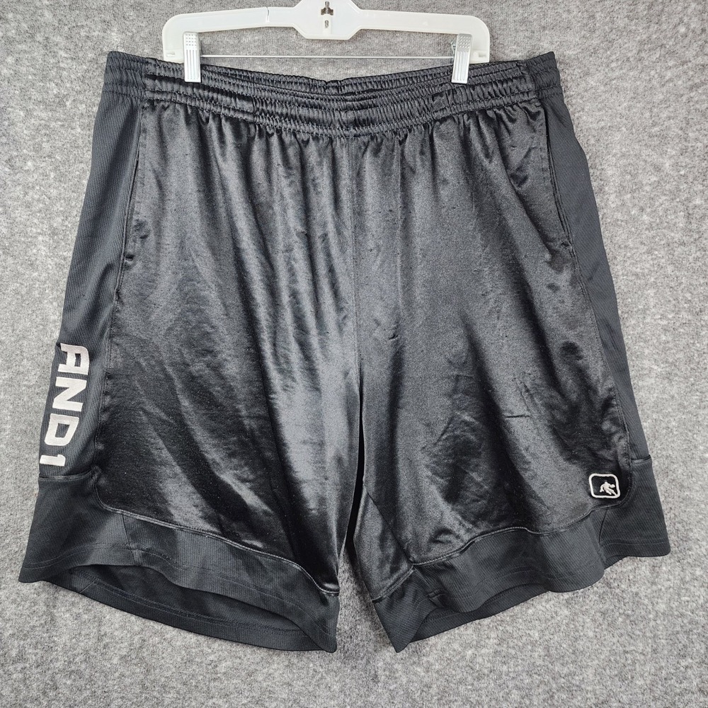 And1 Basketball Shorts Mens 3XL Black Satin Mesh Athletic Activewear Gym